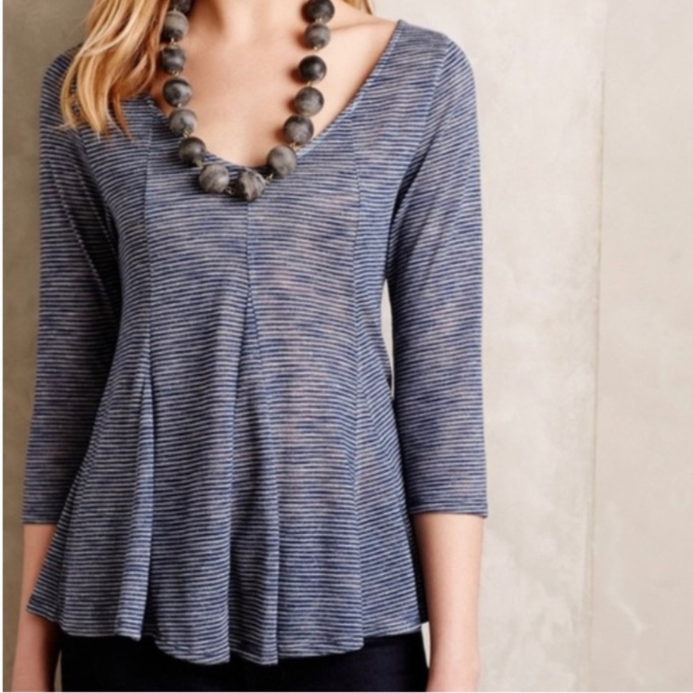 Anthropologie Striped 3/4 Sleeve Top